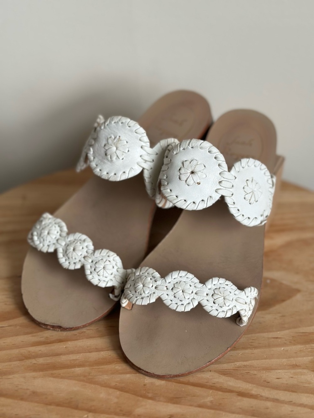 Women's White Decorative Leather Slide Sandals